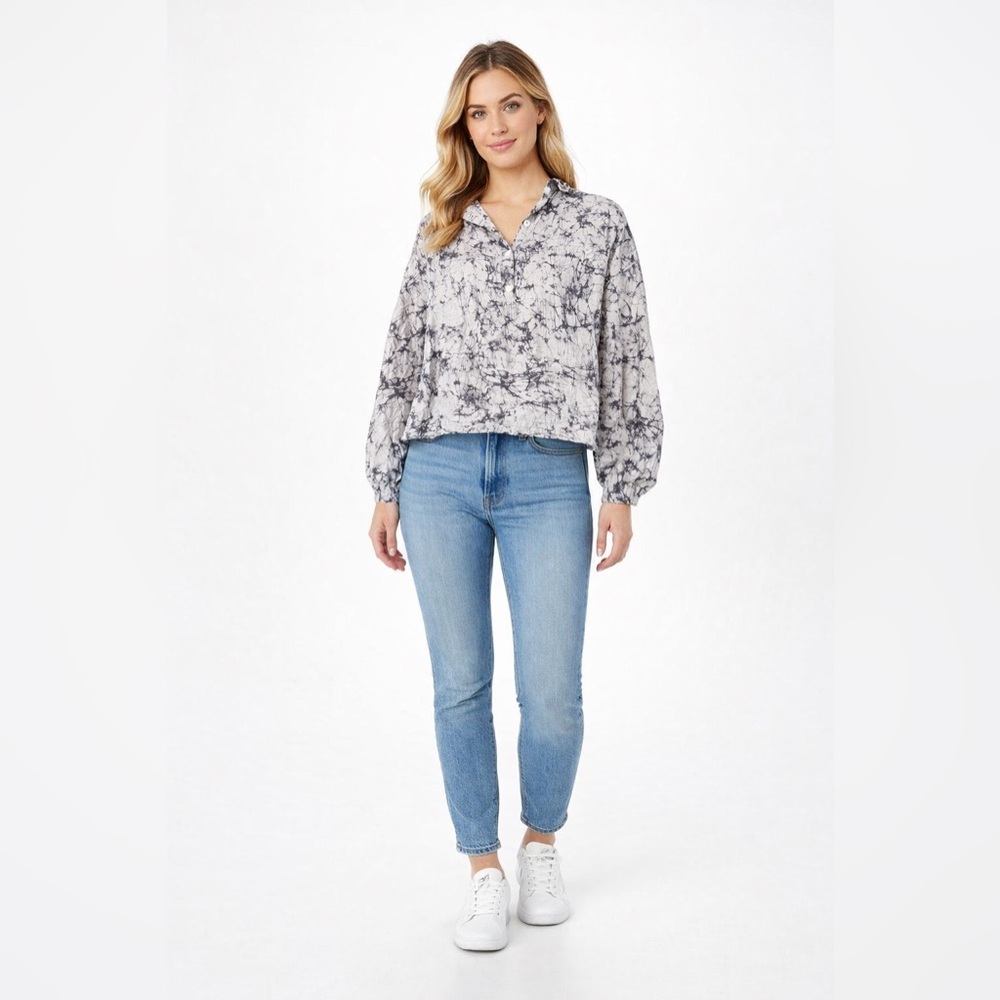 Matta Tie-Dye Marbled Blouse – Gray Silk Blend, Size S